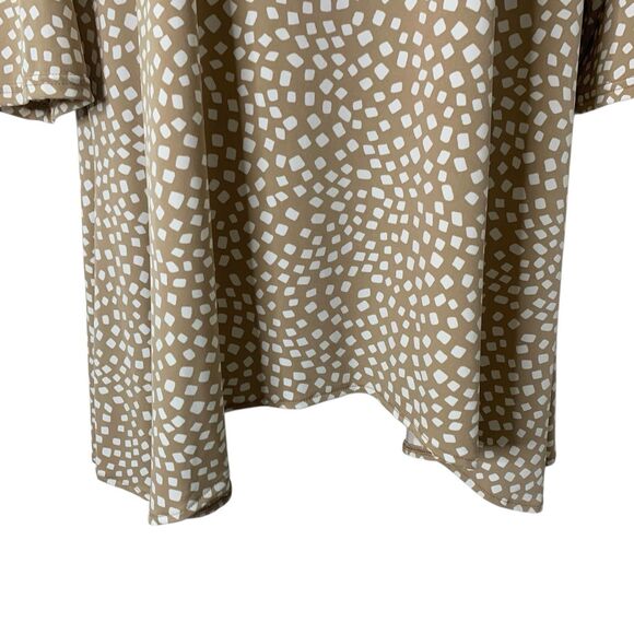 Alfani Womens 2X Tunic Top Tan White Printed 3/4 Sleeve Asymmetric Hem Stretchy - Picture 3 of 12